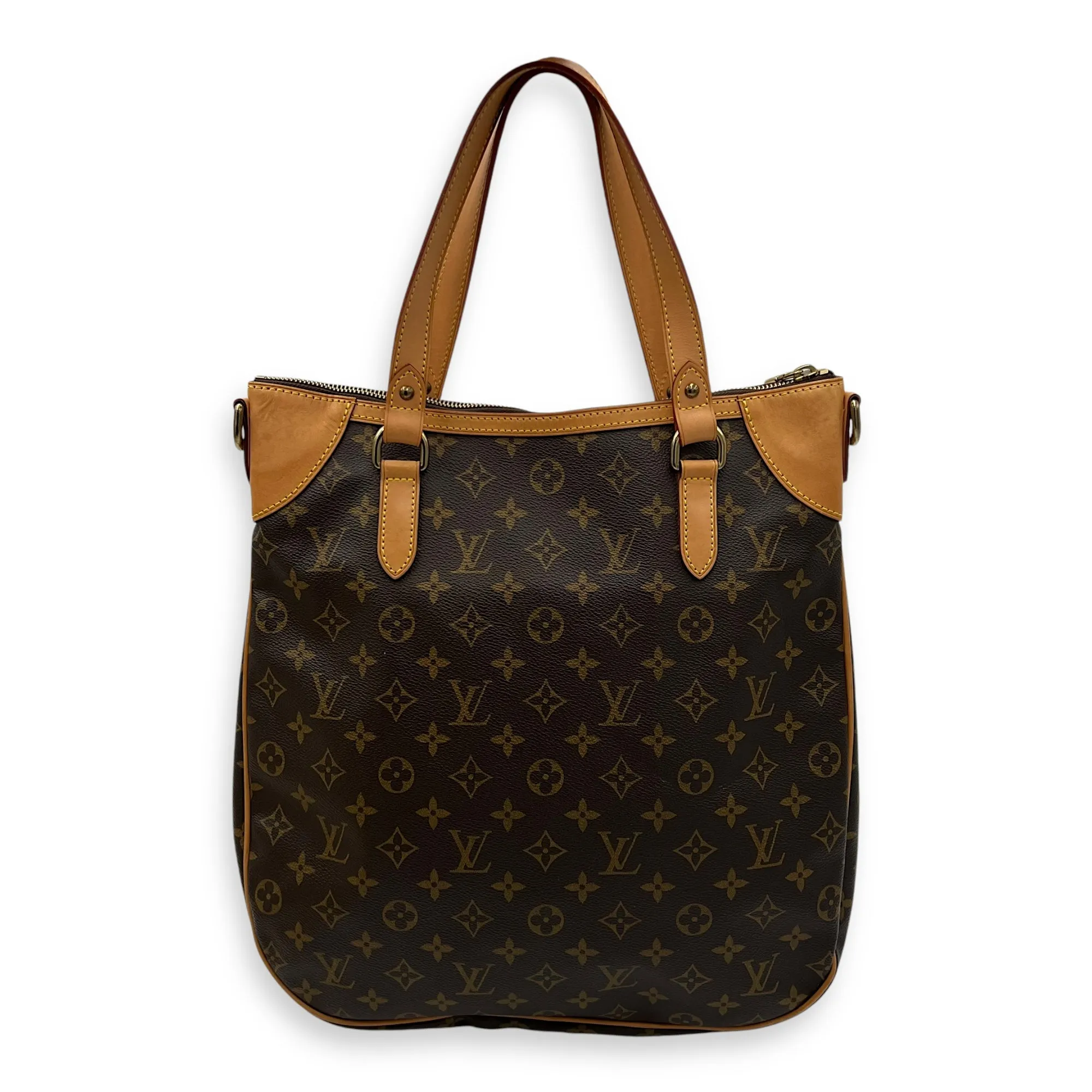Odeon GM Brown Top Handle Bag in Monogram Coated Canvas, Gold hardware