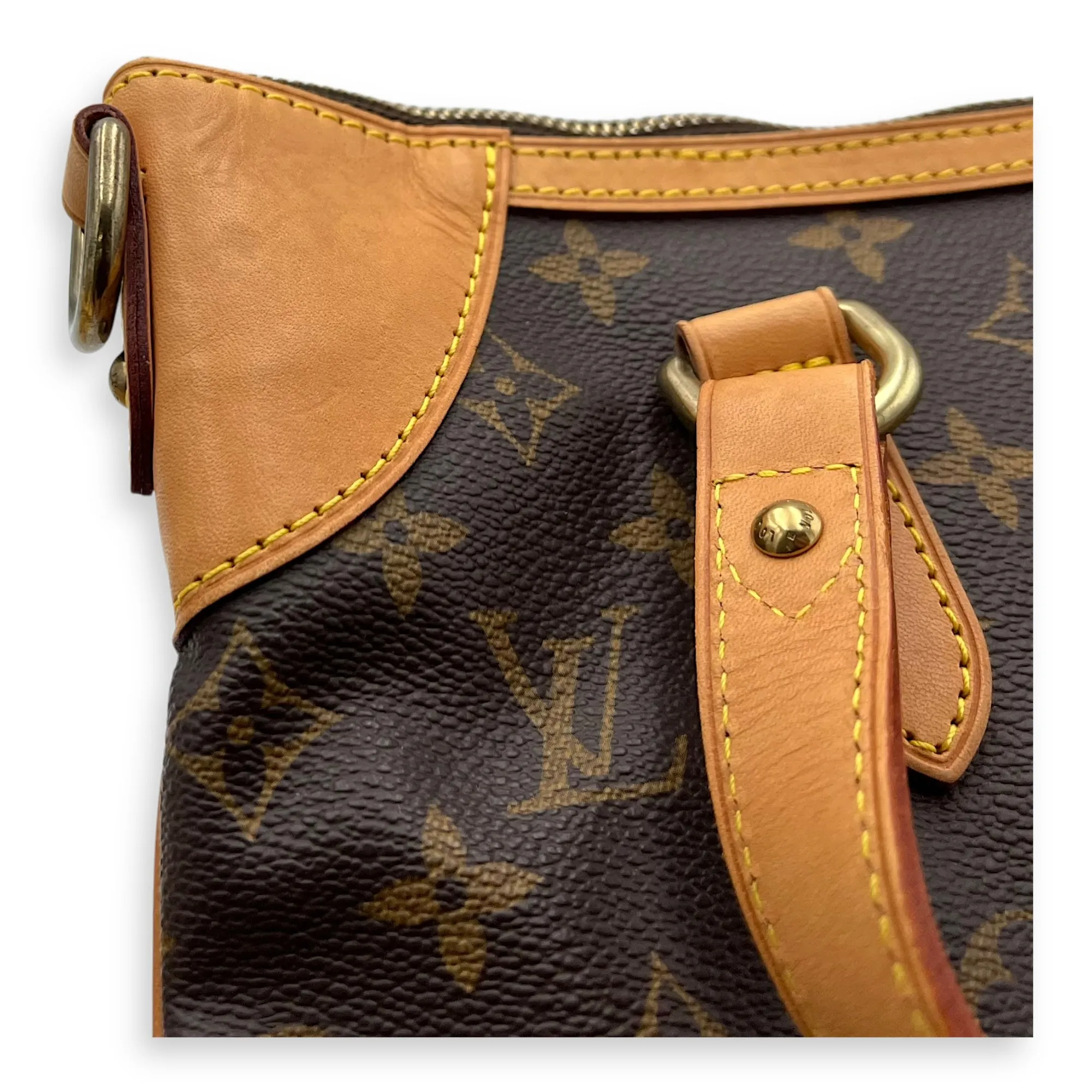 Odeon GM Brown Top Handle Bag in Monogram Coated Canvas, Gold hardware