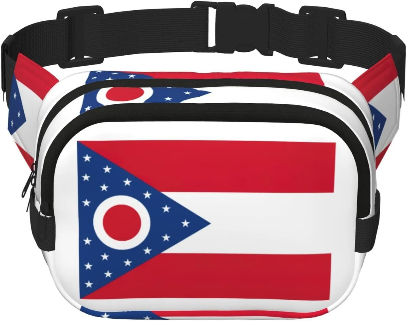Ohio State Flag print Cute Large Black Fanny Packs for Women Cross Body Waist Bag Nylon Fashionable Fanny Pack