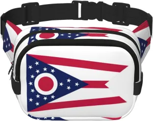 Ohio State Flag print Cute Large Black Fanny Packs for Women Cross Body Waist Bag Nylon Fashionable Fanny Pack
