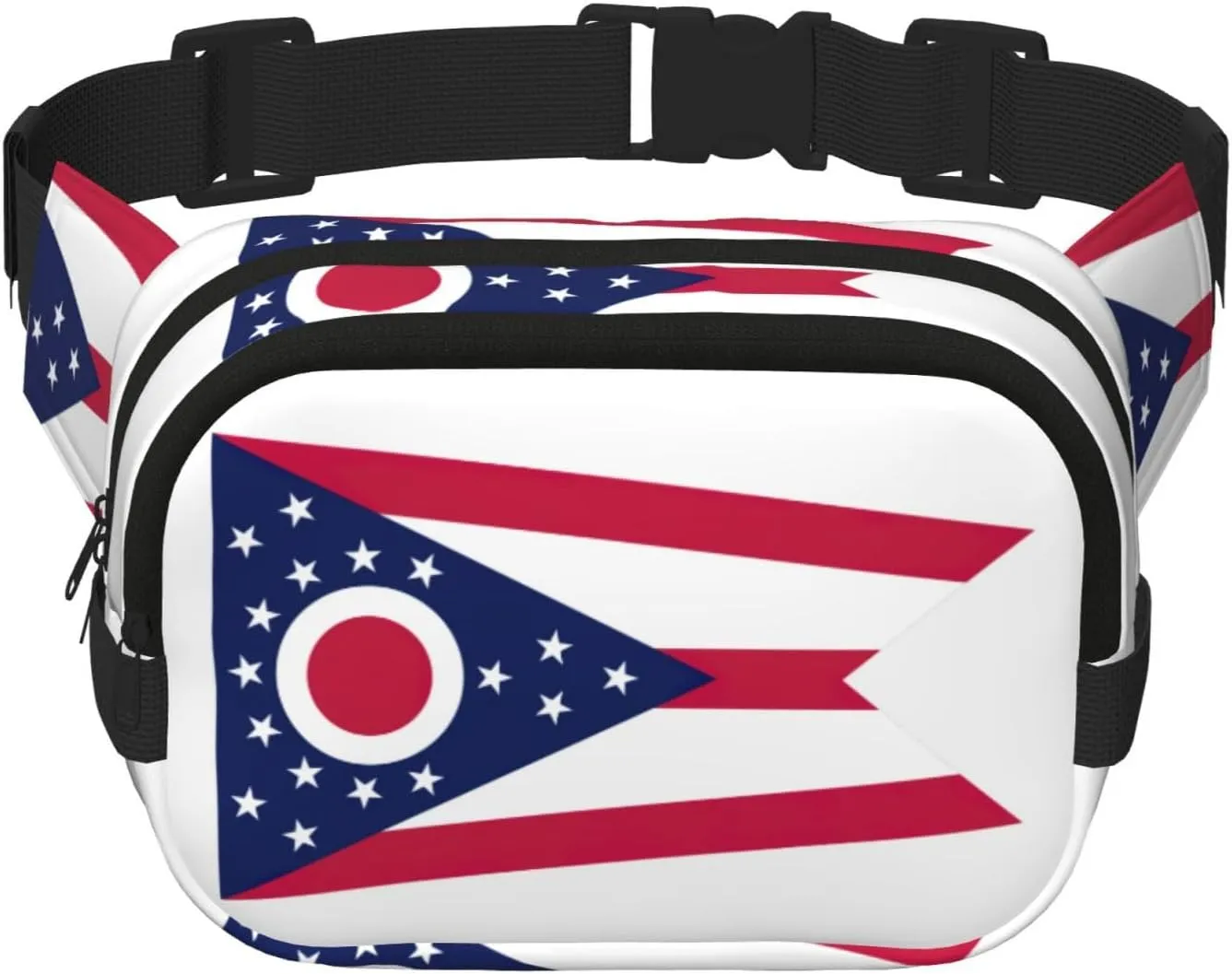 Ohio State Flag print Cute Large Black Fanny Packs for Women Cross Body Waist Bag Nylon Fashionable Fanny Pack