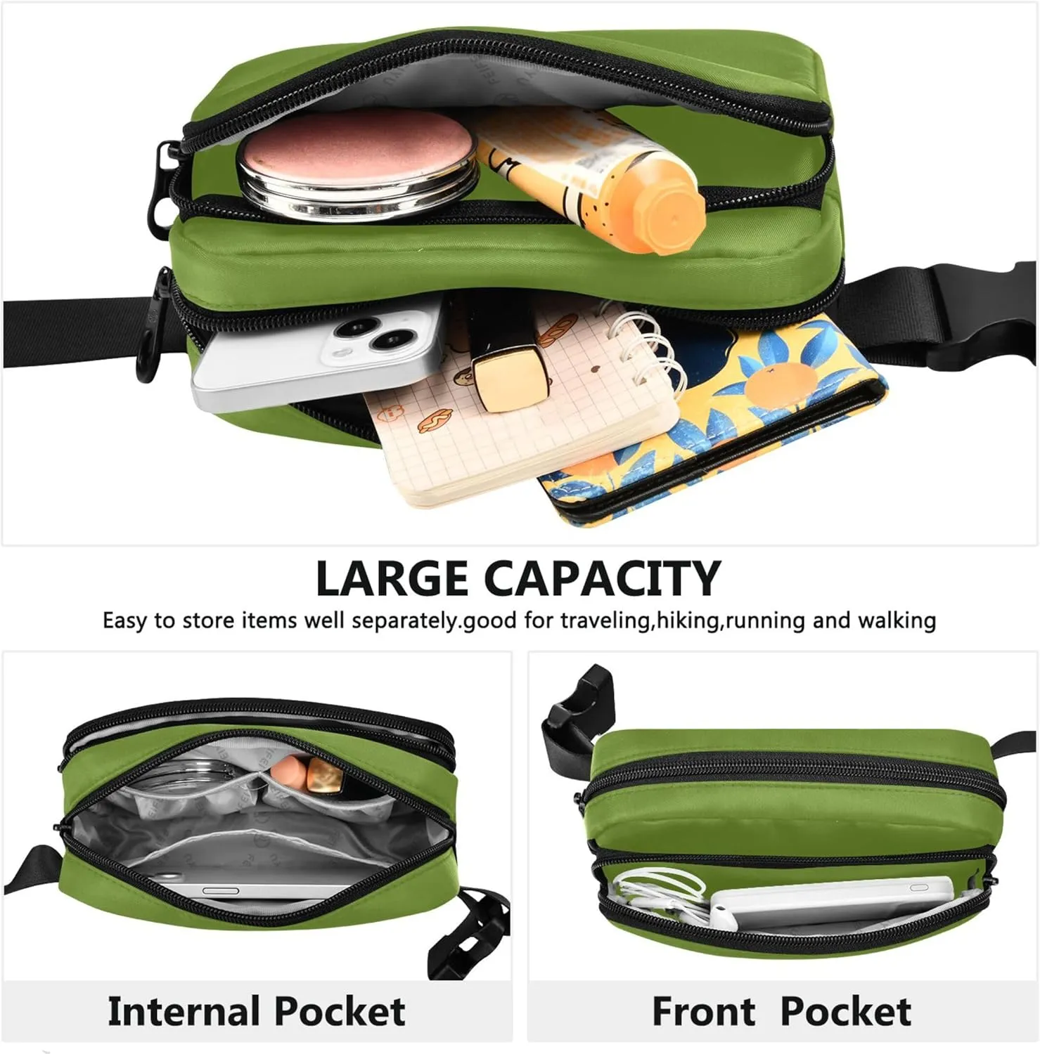 Olive Drab Green Fanny Packs for Women Waterproof Belt Bag Hip Pack Colorful Waist Pack for Women