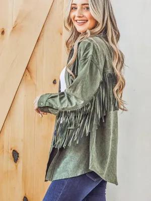 Olive Green Fringe Shacket