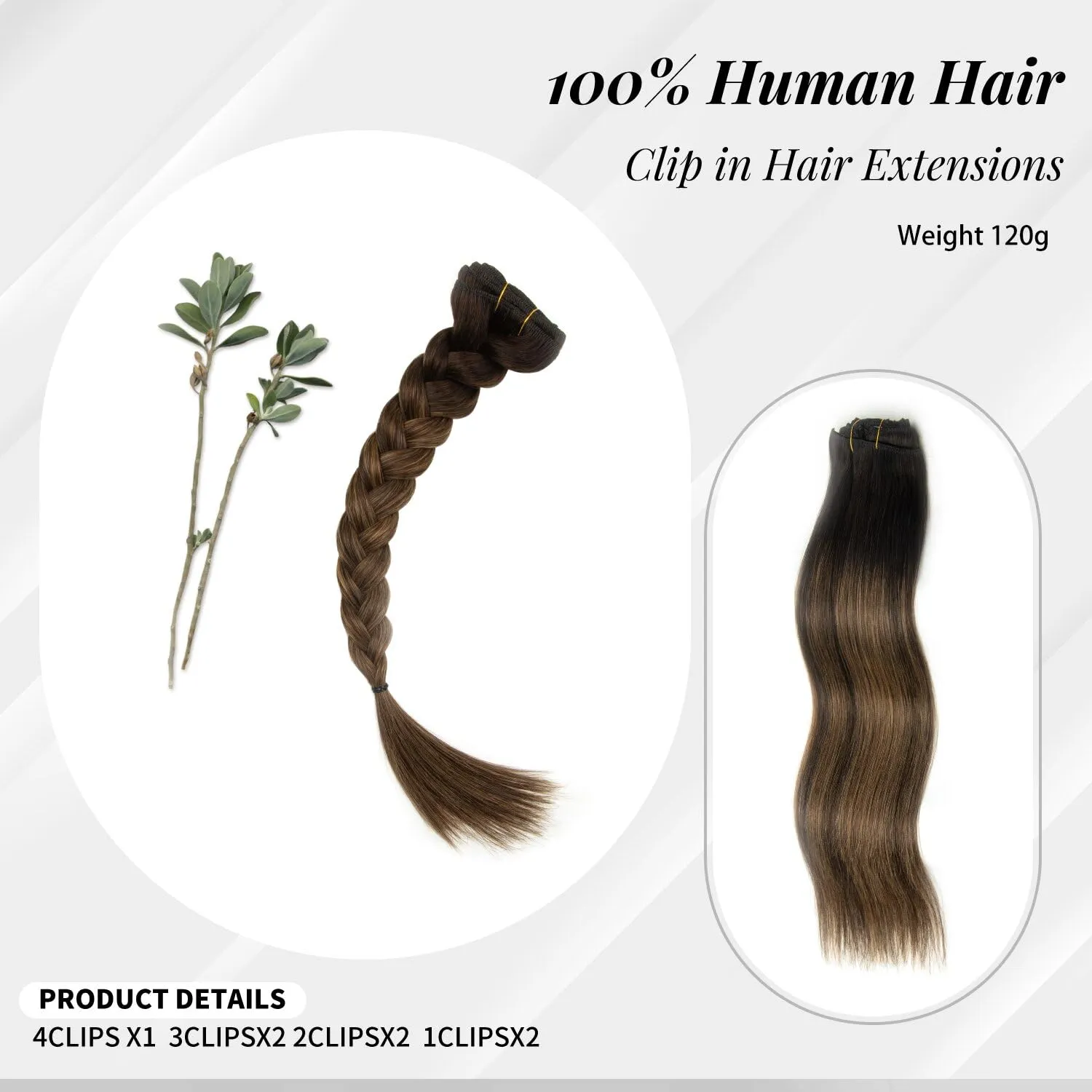 Ombre Highlight Clip in Hair Extensions Real Human Hair 22 Inch 7pcs 120g Natural Black Mix Chestnut Brown Remy Human Hair Clip Ins 16 Clips Double Weft Straight Clip In Hair Extensions for Woman