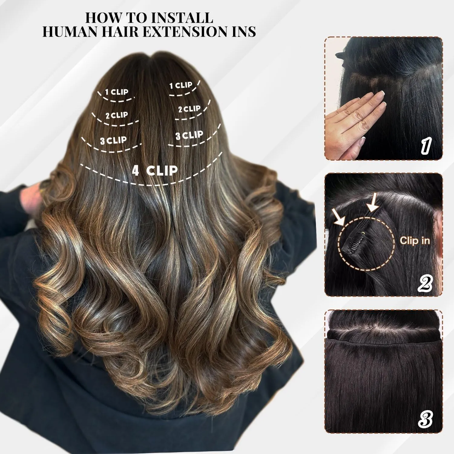 Ombre Highlight Clip in Hair Extensions Real Human Hair 22 Inch 7pcs 120g Natural Black Mix Chestnut Brown Remy Human Hair Clip Ins 16 Clips Double Weft Straight Clip In Hair Extensions for Woman