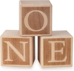 ONE Sign Blocks (1.9 inches/5cm, Squared) for Baby First Birthday Decorations Props, One Birthday Cake Smash Backdrop Decorations for one-Year-Old Boy or Girl, Nursery Decor Product (Not Big Size)