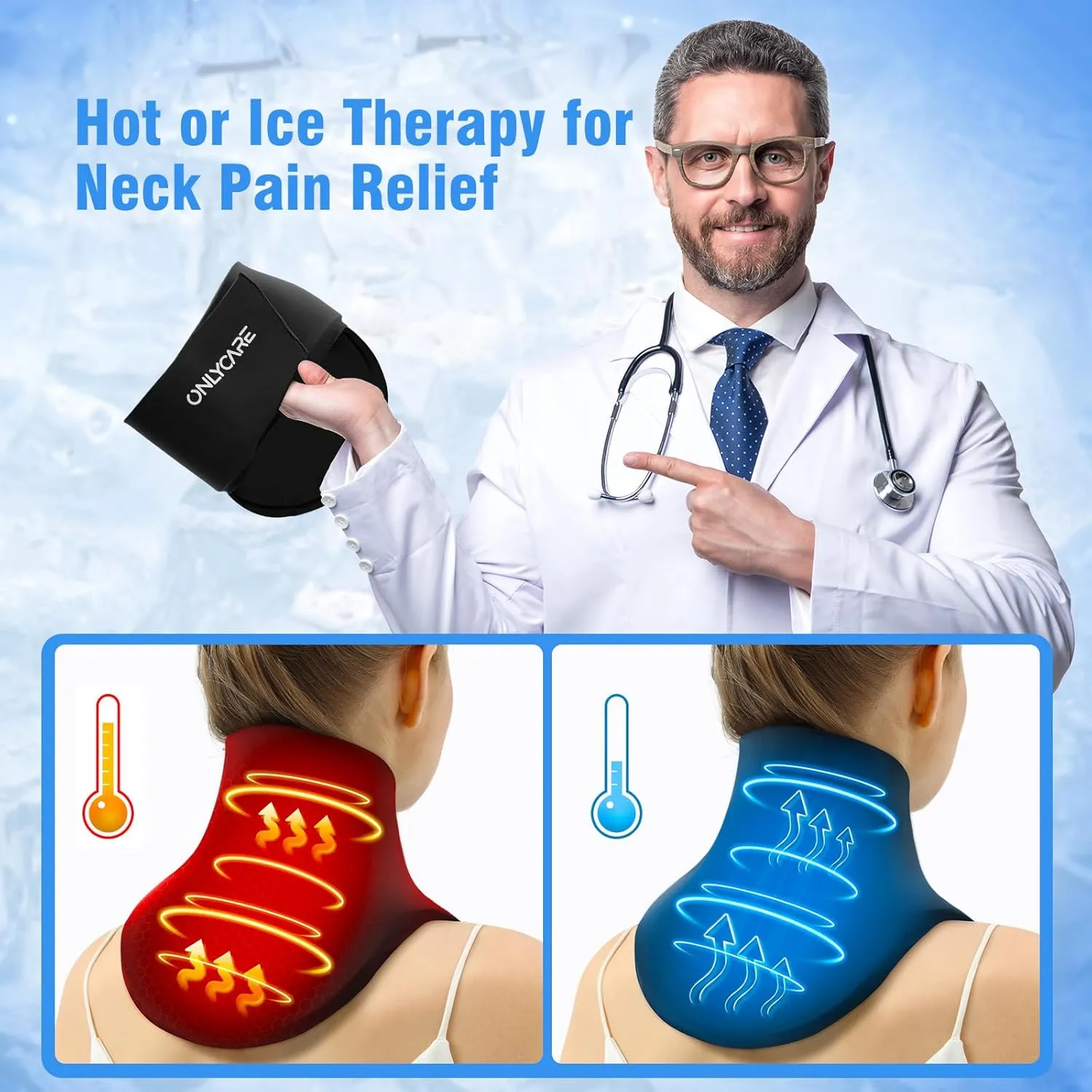 ONLYCARE Neck Ice Pack Wrap Gel - Upgraded Ice Packs for Neck Reusable, Hot and Cold Compress, FSA or HSA Eligible, Relief of Pain, Swelling, Sprains, Office Pressure
