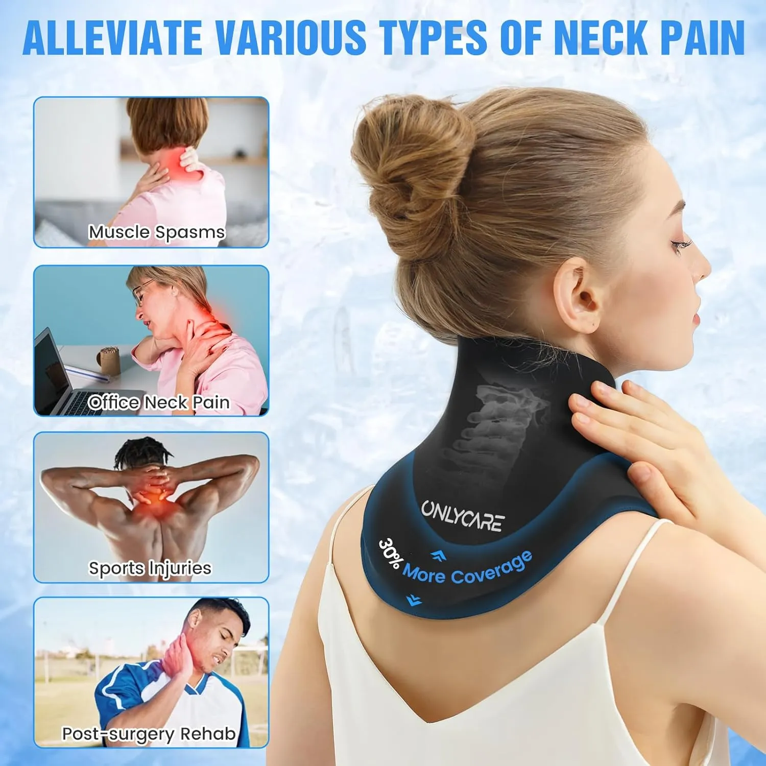 ONLYCARE Neck Ice Pack Wrap Gel - Upgraded Ice Packs for Neck Reusable, Hot and Cold Compress, FSA or HSA Eligible, Relief of Pain, Swelling, Sprains, Office Pressure