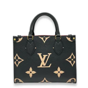 OnTheGo PM Black/Beige Top Handle Bag in Monogram Empriente Leather, Gold hardware