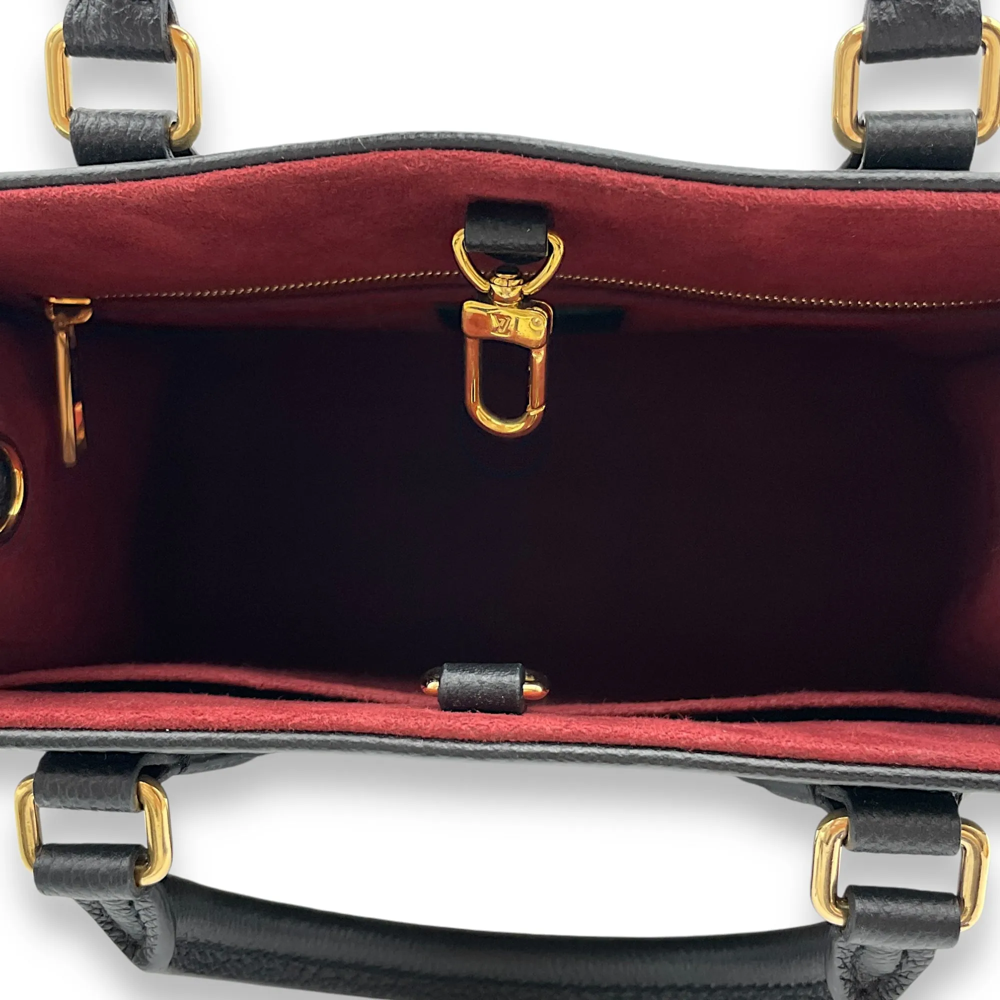 OnTheGo PM Black/Beige Top Handle Bag in Monogram Empriente Leather, Gold hardware