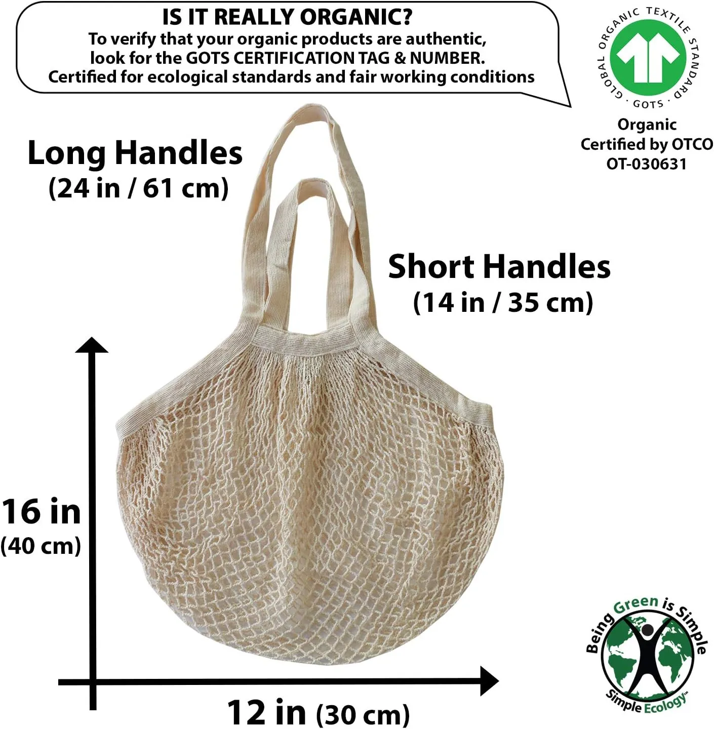 Organic Cotton Heavy Duty Double Handle String Bag