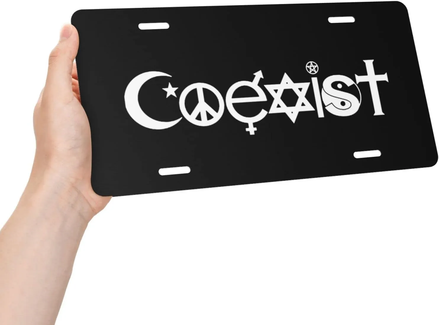 Original Coexist Symbols Black Custom Fake License Plate at The Front of The Car 6x12 Inch Front and Rear License Plates