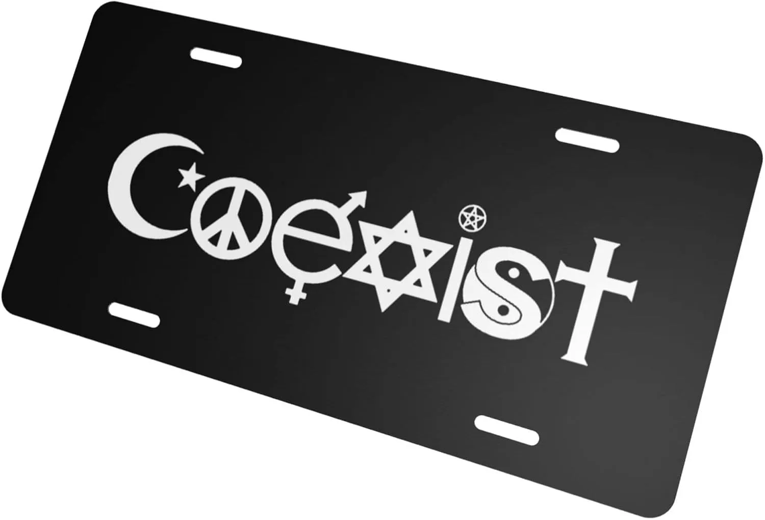 Original Coexist Symbols Black Custom Fake License Plate at The Front of The Car 6x12 Inch Front and Rear License Plates