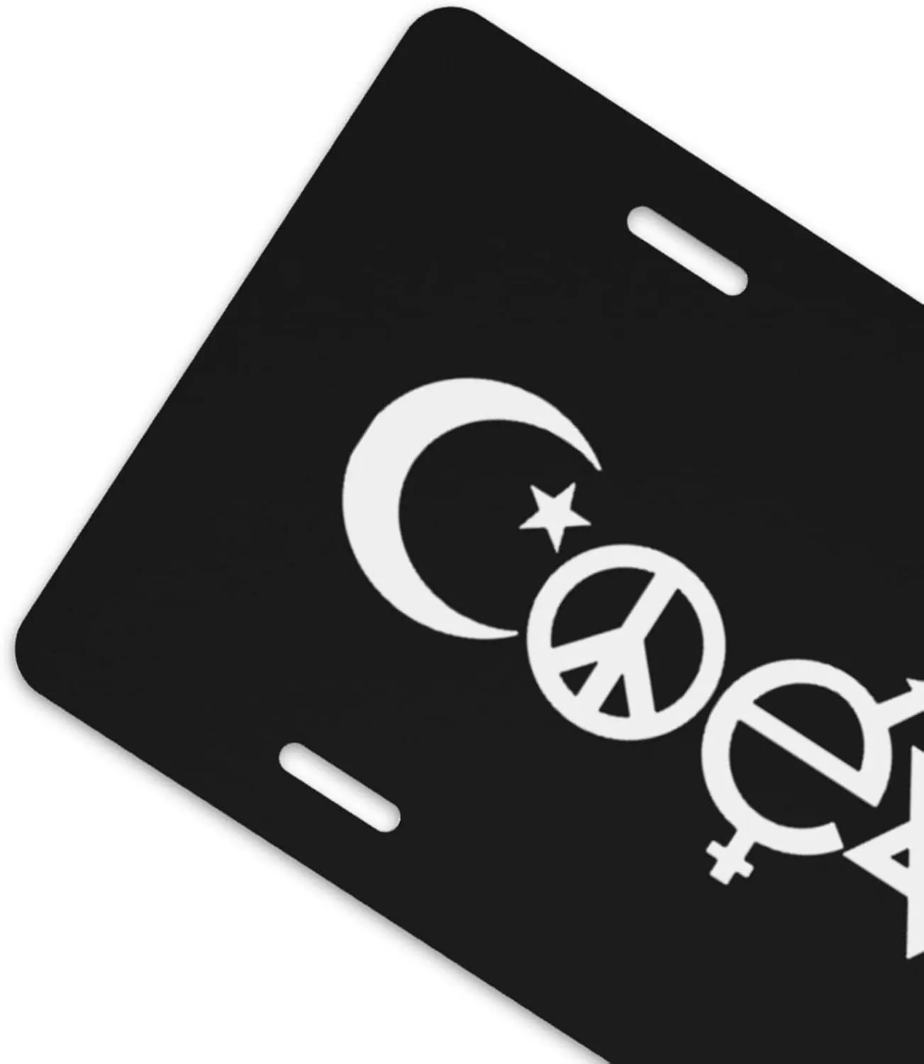 Original Coexist Symbols Black Custom Fake License Plate at The Front of The Car 6x12 Inch Front and Rear License Plates