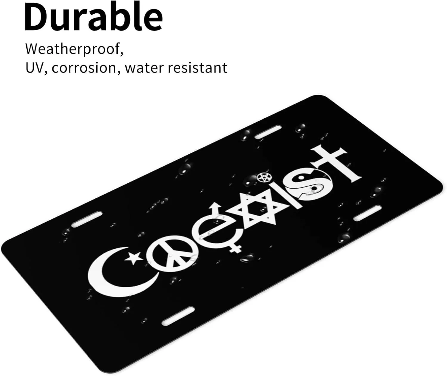 Original Coexist Symbols Black Custom Fake License Plate at The Front of The Car 6x12 Inch Front and Rear License Plates