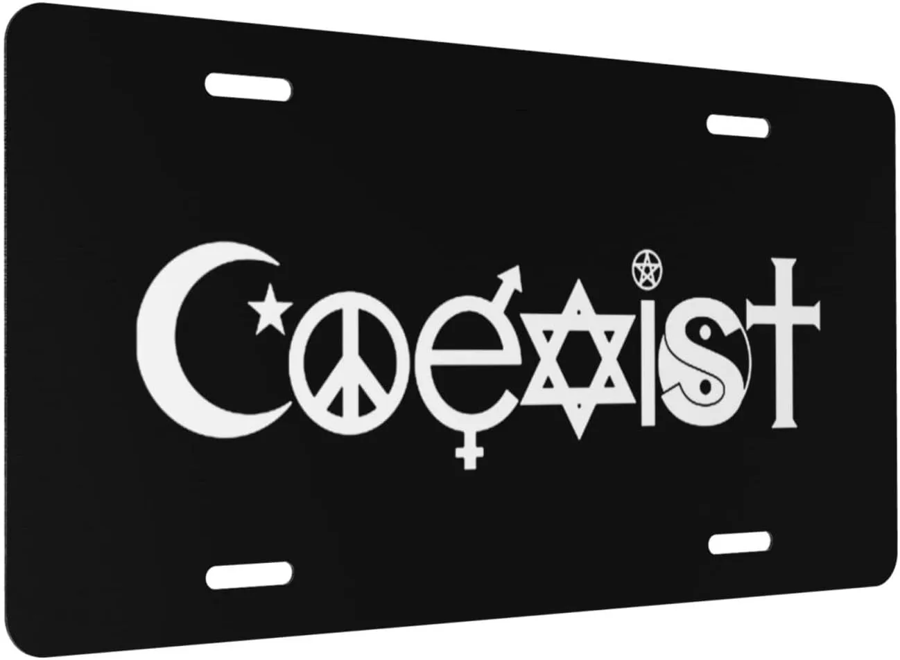 Original Coexist Symbols Black Custom Fake License Plate at The Front of The Car 6x12 Inch Front and Rear License Plates