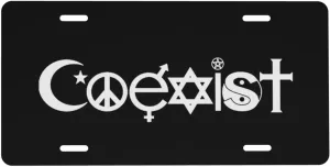 Original Coexist Symbols Black Custom Fake License Plate at The Front of The Car 6x12 Inch Front and Rear License Plates