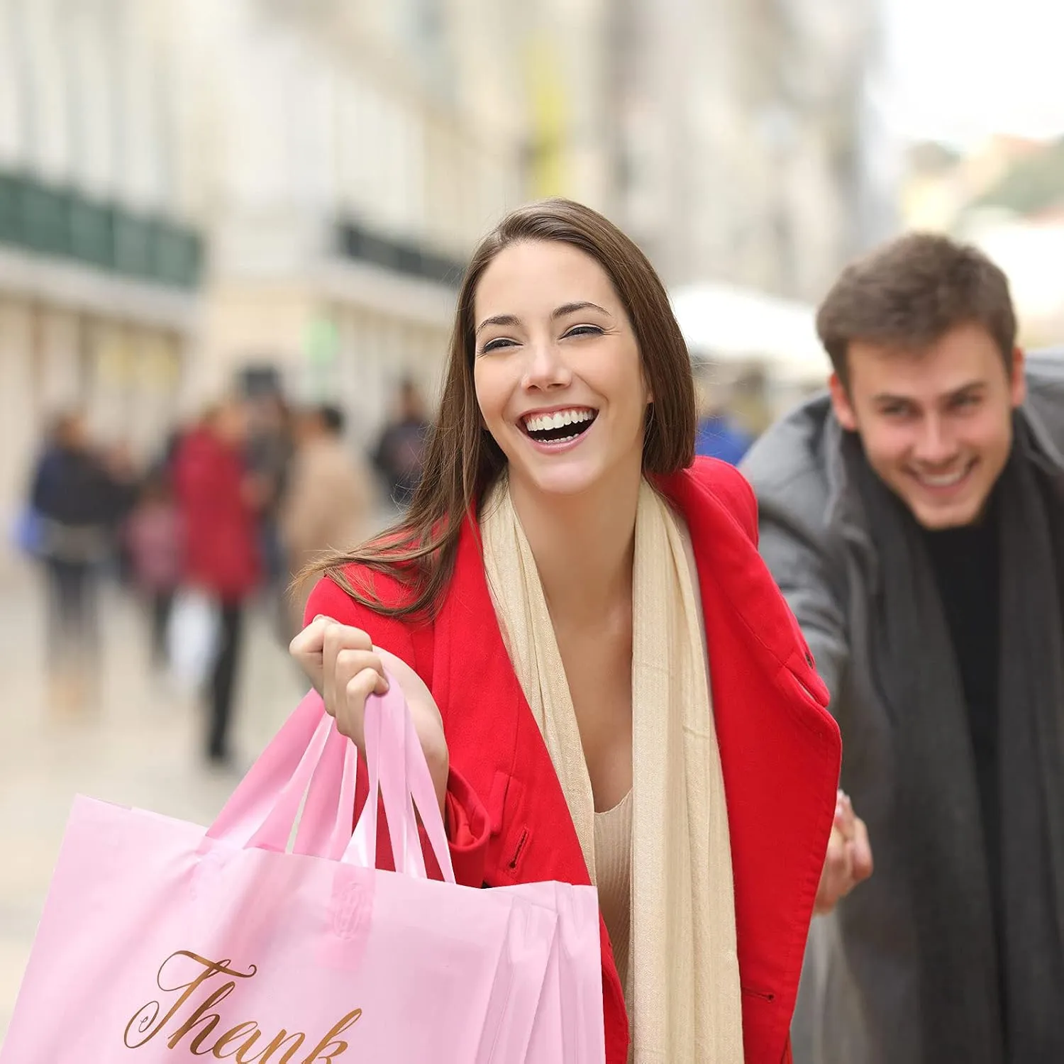 Outus Thank You Bags for Small Business 10 x 12 2.36 Mil Thick Retail Goodie Shopping Bag with Handles Reusable for Boutique