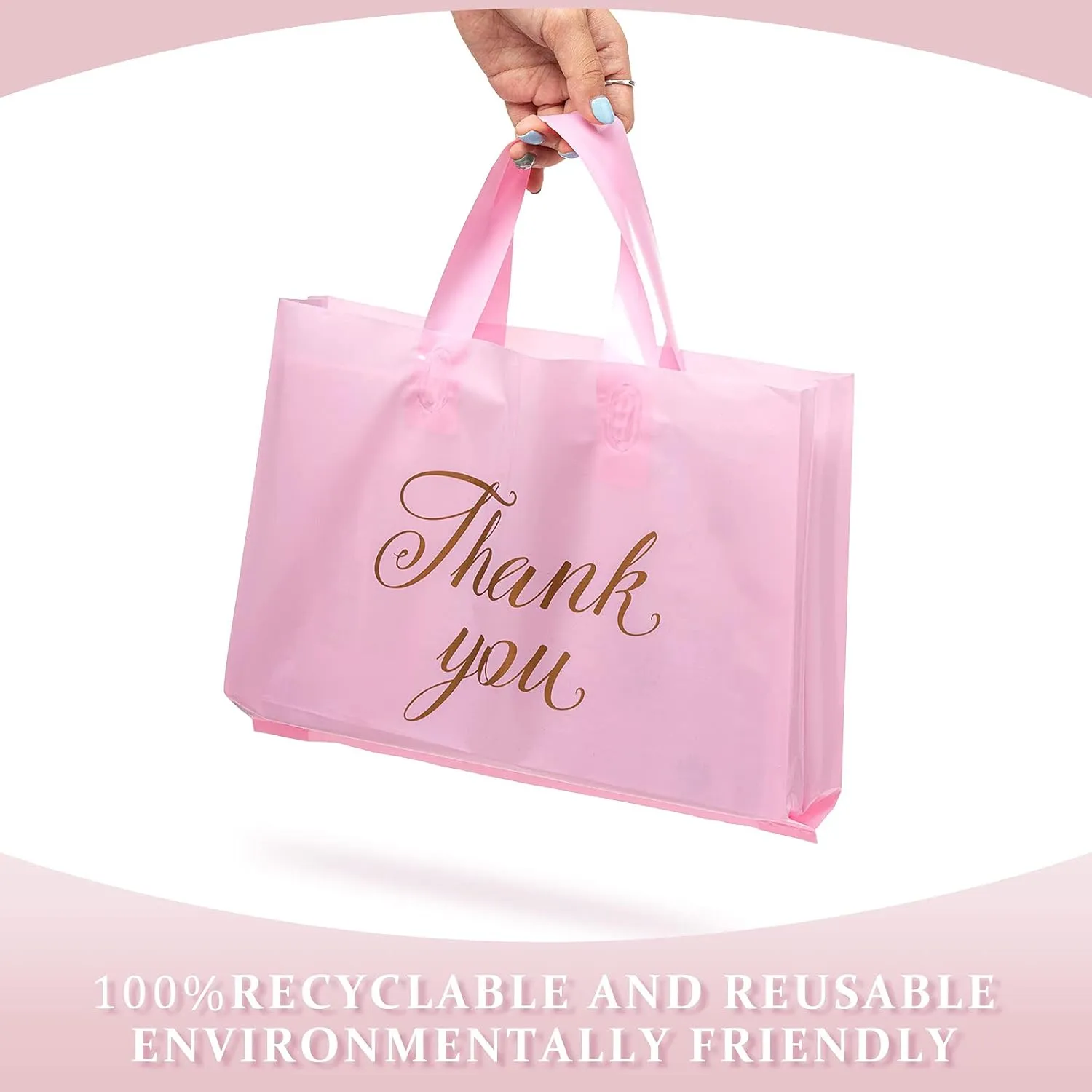 Outus Thank You Bags for Small Business 10 x 12 2.36 Mil Thick Retail Goodie Shopping Bag with Handles Reusable for Boutique