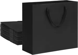 OUTUXED 30pcs Black Gift Bags with Ribbon Handles, 12.5"x 4.5"x 11" Large Paper Gift Bags Heavy Duty Kraft Paper Bags for Party, Birthday, Shopping, Wedding, Merchandise