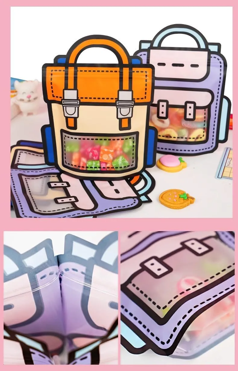 OWLSOME Trendybag Orange and Purple Top-handle Party Goodie bags, Grip n’ Seal gift bags with Stand-up Bottom, birthday bags, 20 Pc (Small, Mixed Color)