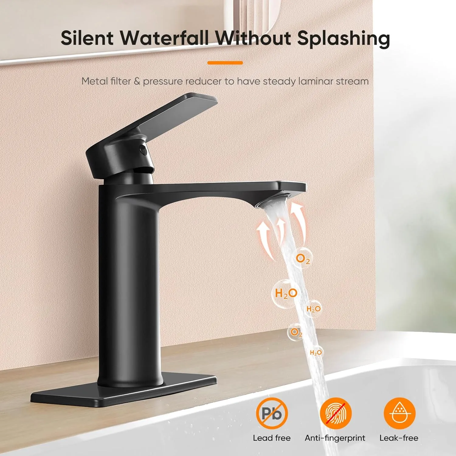 OWOFAN Black Bathroom Sink Vanity Faucet Single Handle Matte Black Modern RV Faucet Deck Mount 1 Hole or 3 Holes 855985R