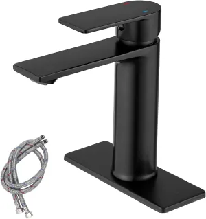 OWOFAN Black Bathroom Sink Vanity Faucet Single Handle Matte Black Modern RV Faucet Deck Mount 1 Hole or 3 Holes 855985R