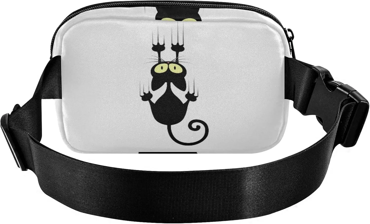 Oyihfvs Black Cartoon Cat Scratching The Wall on White Adjustable Fanny Waist Pack Pouch, Waterproof Runners Sports Waist Pack Wallet for Sports Hiking Fitness Cycling Gym Women Men