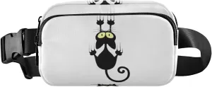 Oyihfvs Black Cartoon Cat Scratching The Wall on White Adjustable Fanny Waist Pack Pouch, Waterproof Runners Sports Waist Pack Wallet for Sports Hiking Fitness Cycling Gym Women Men