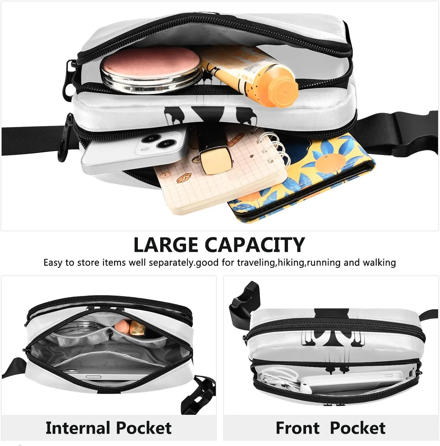 Oyihfvs Black Cartoon Cat Scratching The Wall on White Adjustable Fanny Waist Pack Pouch, Waterproof Runners Sports Waist Pack Wallet for Sports Hiking Fitness Cycling Gym Women Men