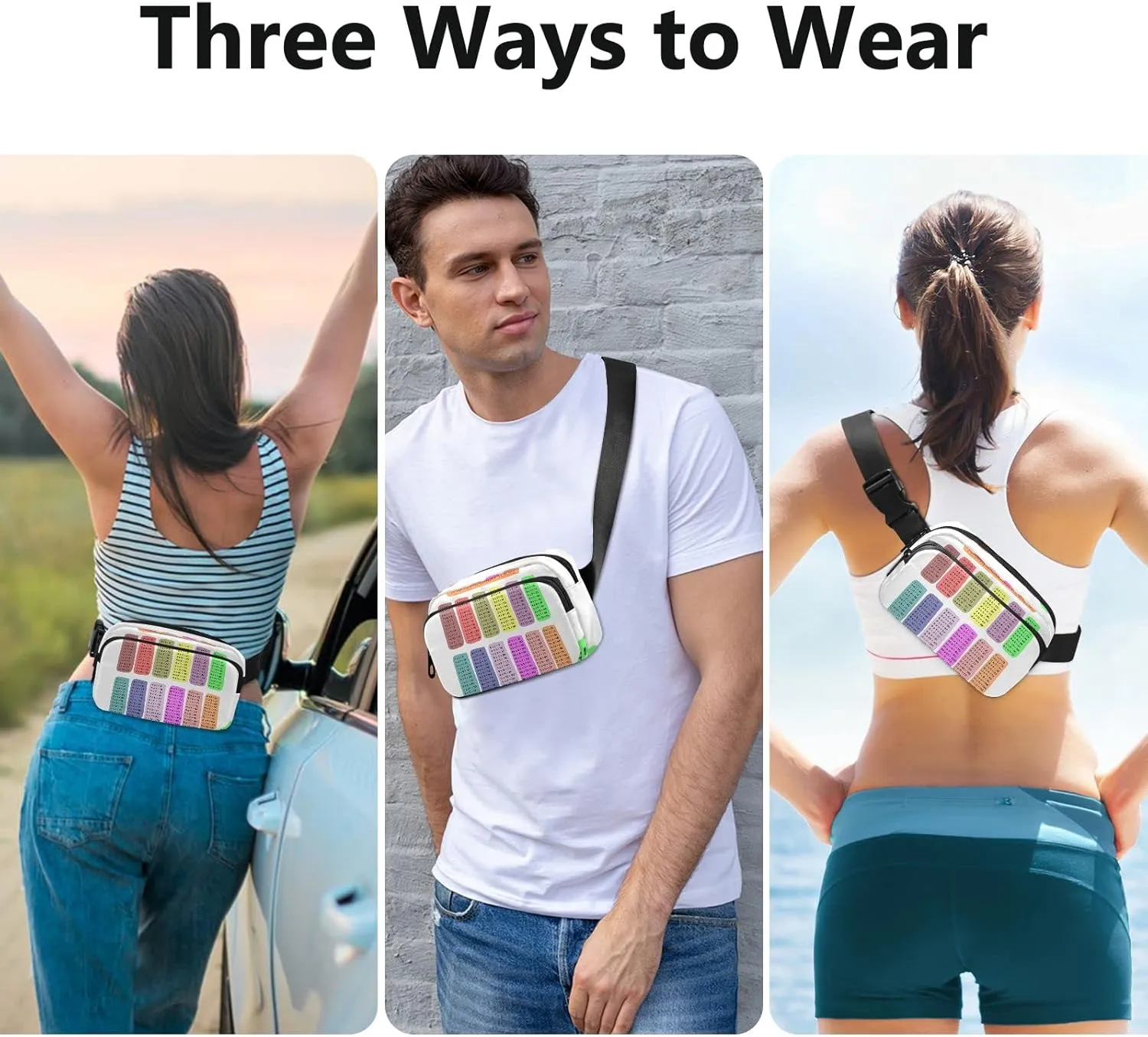 Oyihfvs Colorful Multiplication Tables on White Adjustable Fanny Waist Pack Pouch, Waterproof Runners Sports Waist Pack Wallet for Sports Hiking Fitness Cycling Gym Women Men