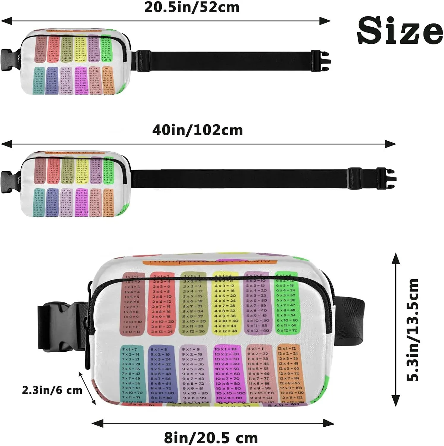 Oyihfvs Colorful Multiplication Tables on White Adjustable Fanny Waist Pack Pouch, Waterproof Runners Sports Waist Pack Wallet for Sports Hiking Fitness Cycling Gym Women Men