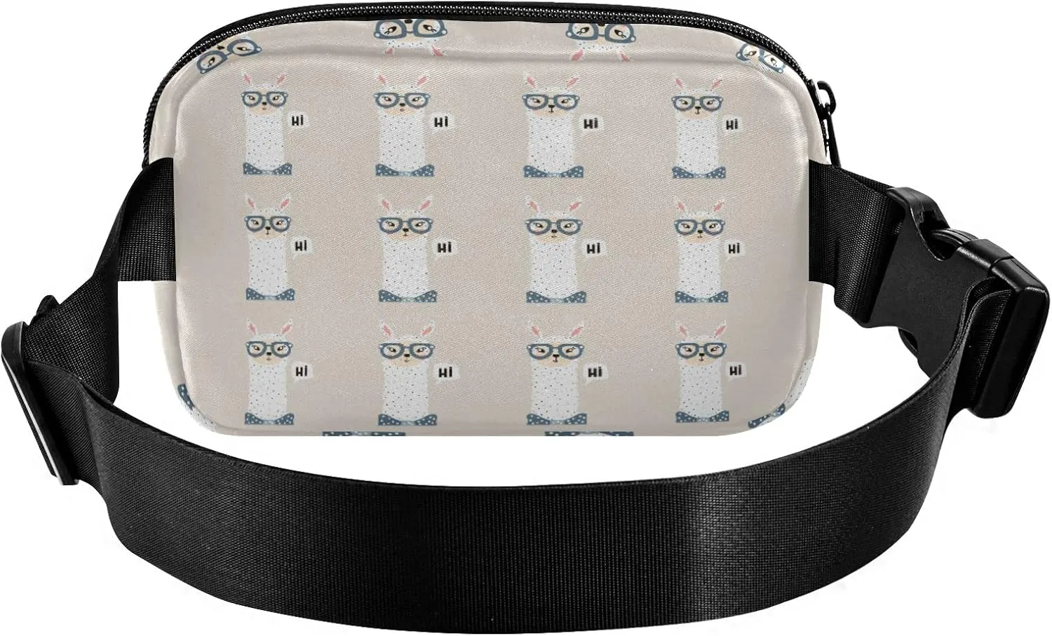 Oyihfvs Cute Lama Face with Hi Alpaca Face with Glasses Adjustable Fanny Waist Pack Pouch, Waterproof Runners Sports Waist Pack Wallet for Sports Hiking Fitness Cycling Gym Women Men