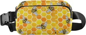 Oyihfvs Seamless Yellow and Orange Honeycombs with Honey Bees Adjustable Fanny Waist Pack Pouch, Waterproof Runners Sports Waist Pack Wallet for Sports Hiking Fitness Cycling Gym Women Men