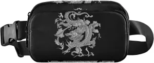 Oyihfvs Traditional Chinese Silver Grey Dragon on Black Dark Adjustable Fanny Waist Pack Pouch, Waterproof Runners Sports Waist Pack Wallet for Sports Hiking Fitness Cycling Gym Women Men