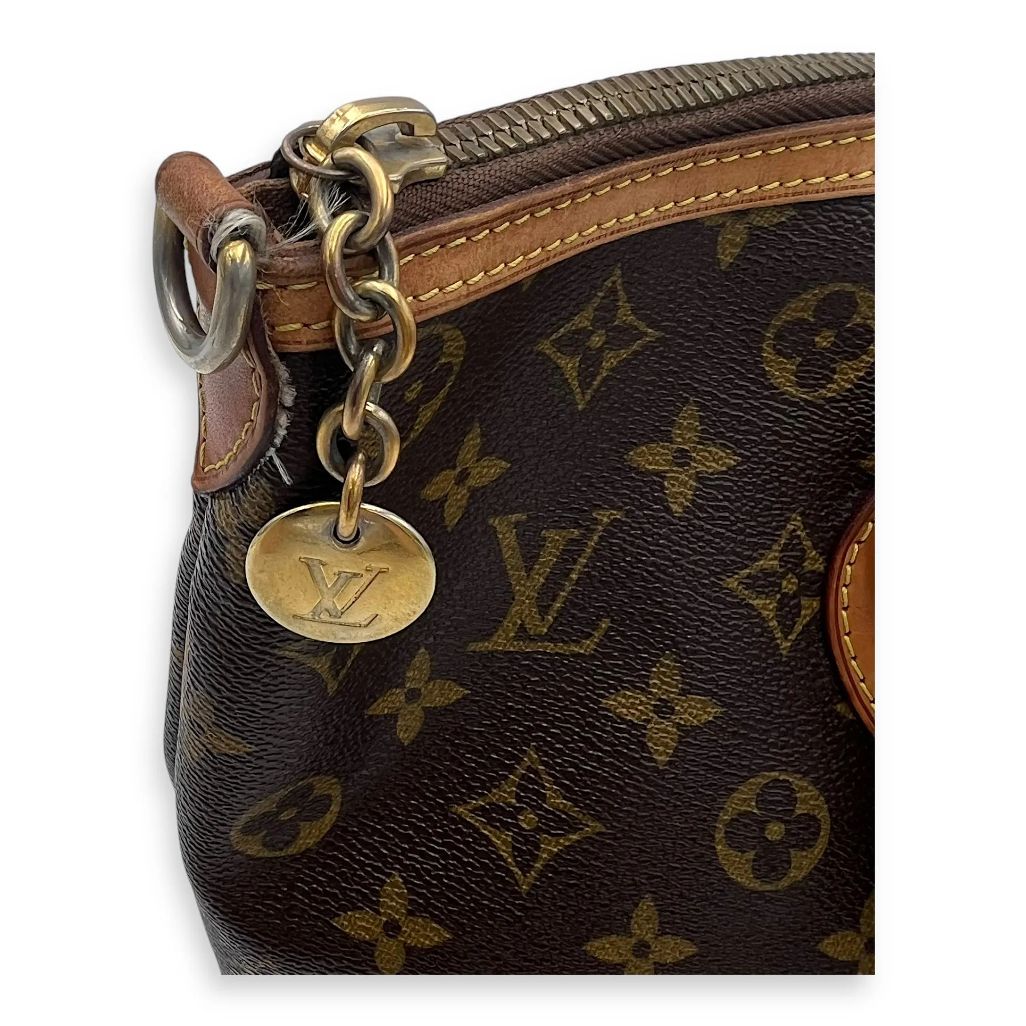 Palermo Top Handle Bag Brown in Monogram Coated Canvas, Gold hardware