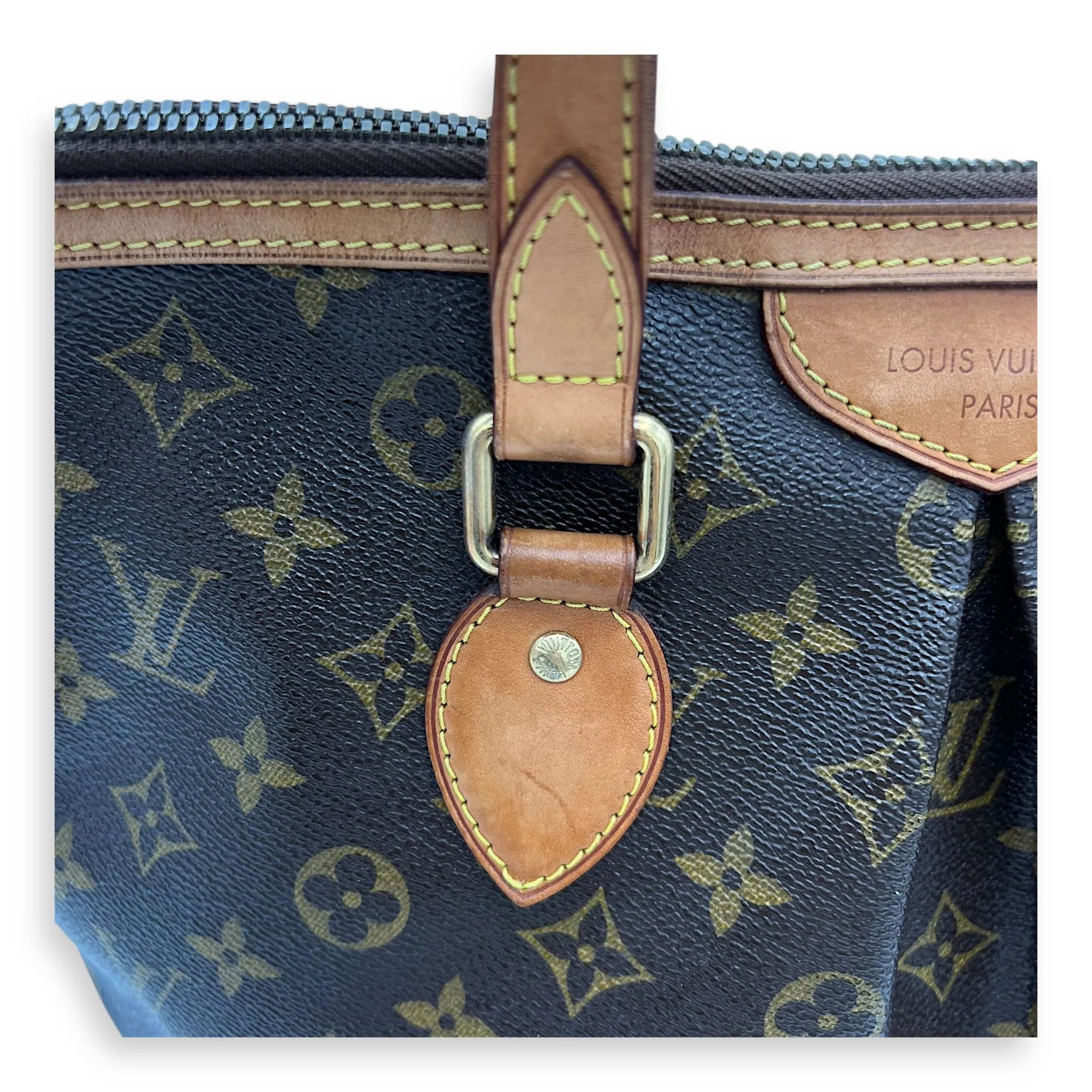 Palermo Top Handle Bag Brown in Monogram Coated Canvas, Gold hardware