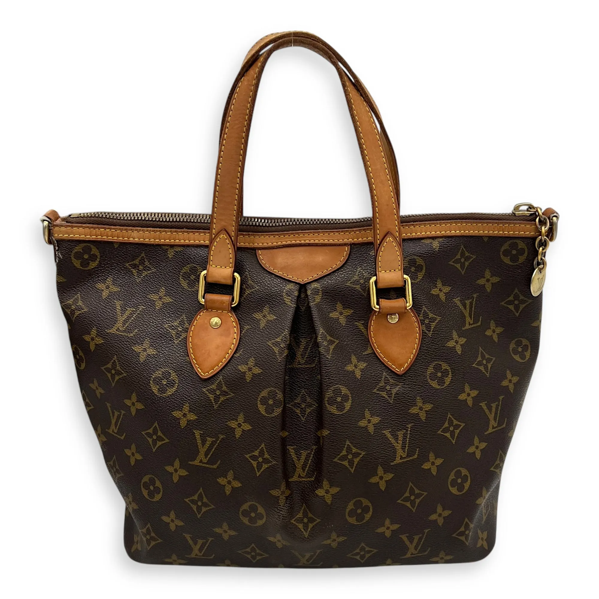 Palermo Top Handle Bag Brown in Monogram Coated Canvas, Gold hardware