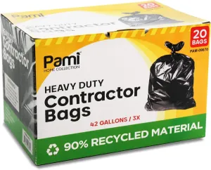 PAMI 20-Pack Heavy Duty 42 Gallon Black Construction Bags, Tear Resistant Contractor Trash Bags for Construction Sites, Yard Waste, Commercial Use