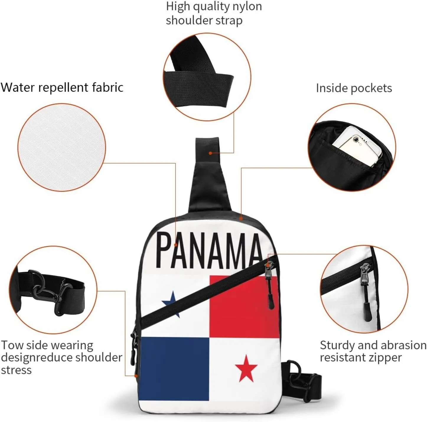 Panama Flag Portable Crossbody Bag Foldable Sling Bags Sports Gym Chest Daypack Reusable Shoulder Backpack Casual Diagonally Rucksack Fanny Packs