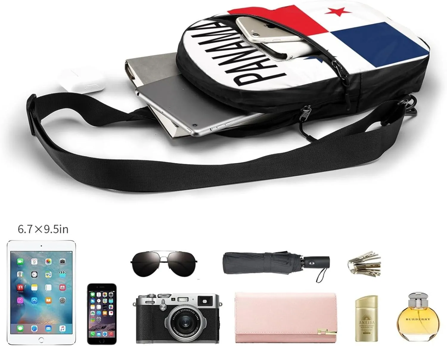 Panama Flag Portable Crossbody Bag Foldable Sling Bags Sports Gym Chest Daypack Reusable Shoulder Backpack Casual Diagonally Rucksack Fanny Packs