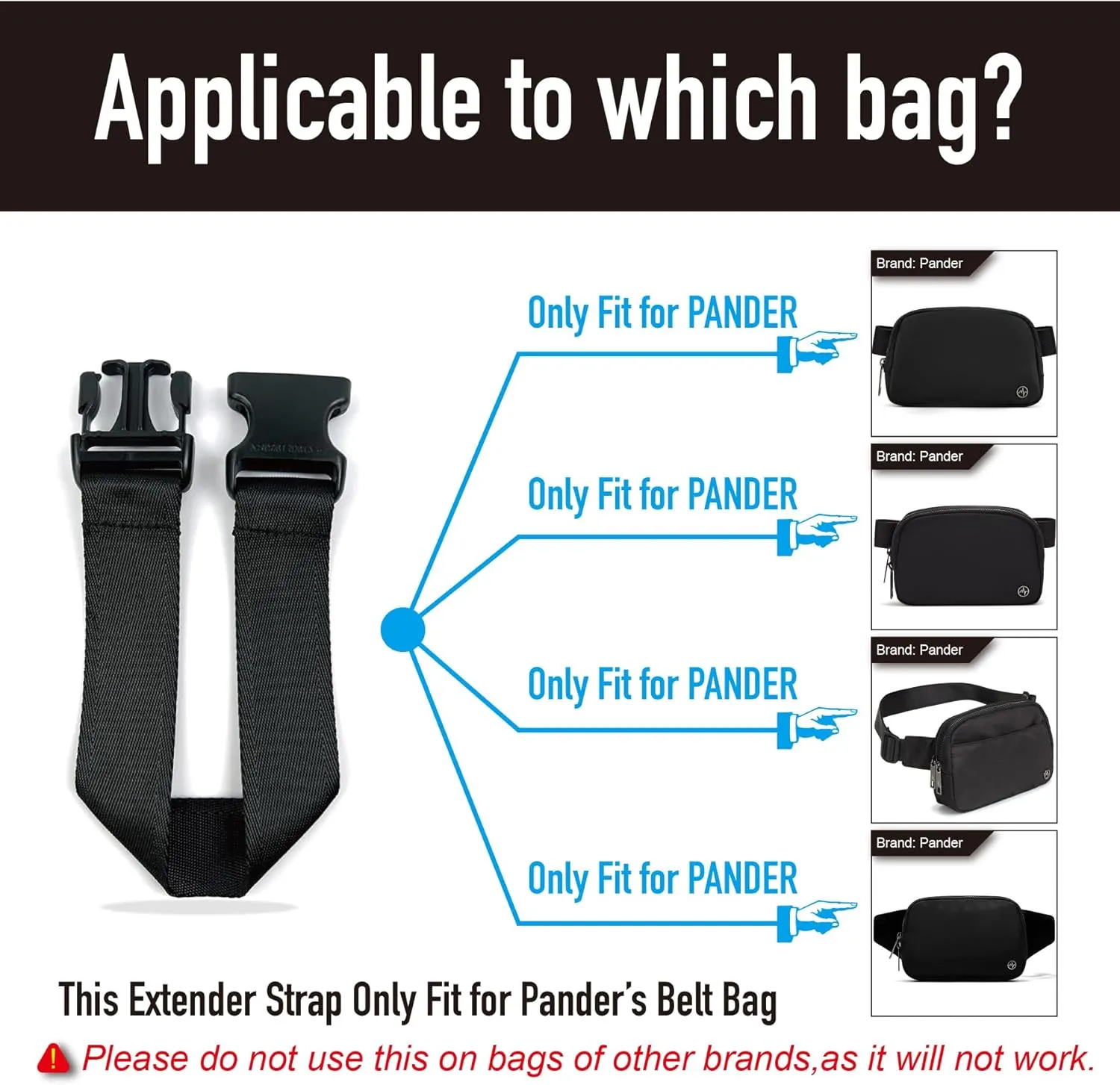 Pander Fanny Pack Everywhere Belt Bag Extender Strap, Only Fit for Pander Everywhere Belt Bag. (Black)