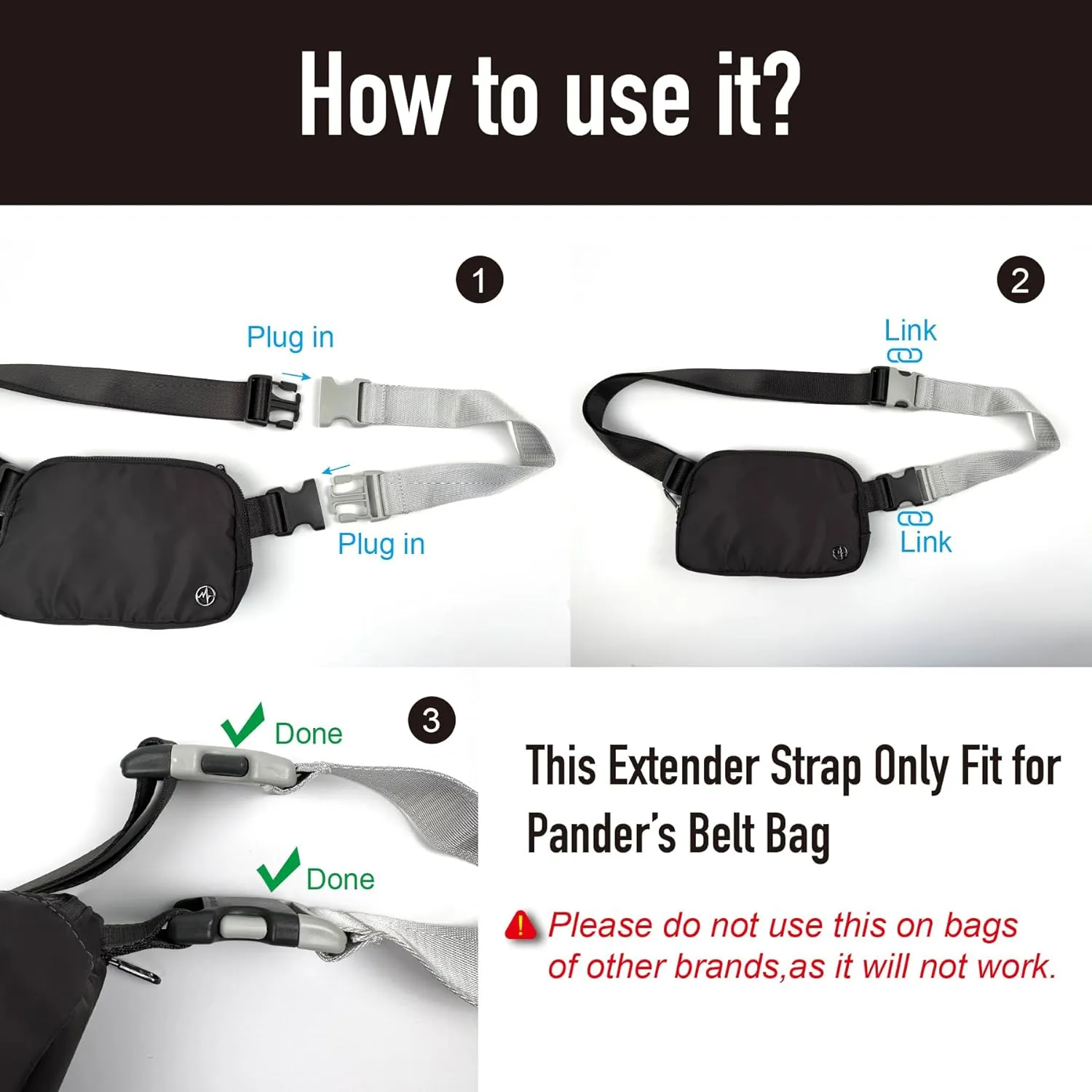 Pander Fanny Pack Everywhere Belt Bag Extender Strap, Only Fit for Pander Everywhere Belt Bag. (Black)