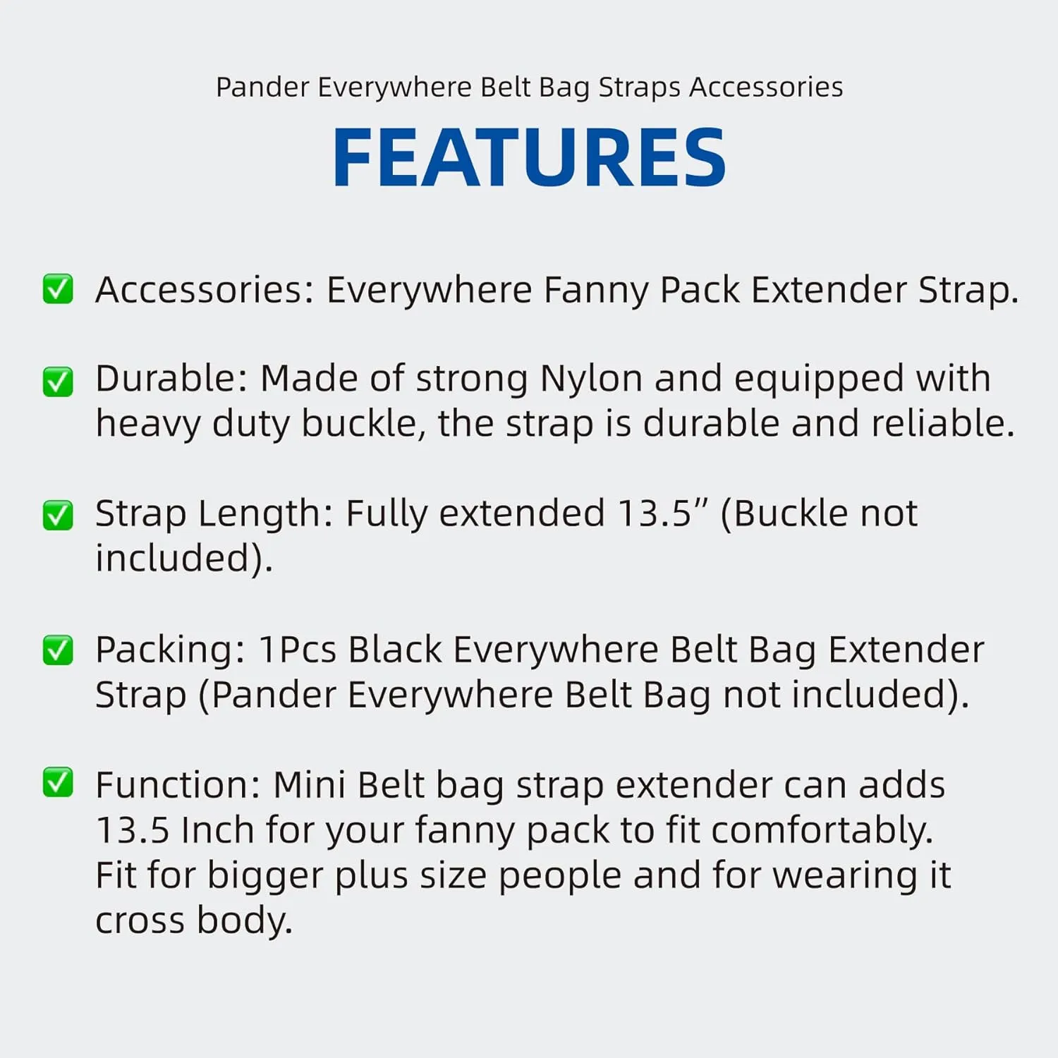 Pander Fanny Pack Everywhere Belt Bag Extender Strap, Only Fit for Pander Everywhere Belt Bag. (Black)