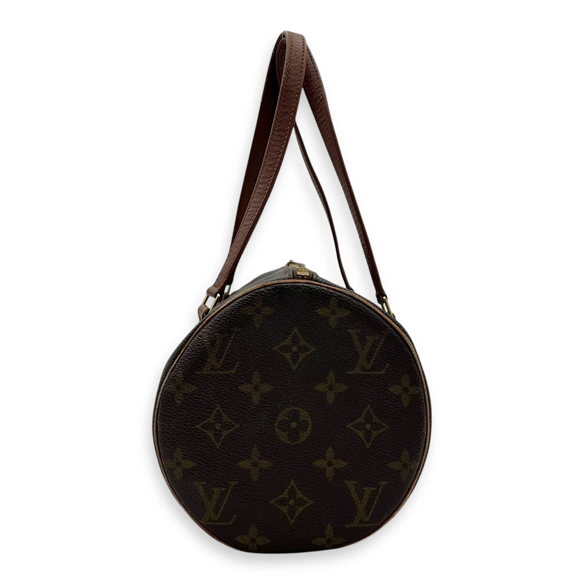 Papillon 30 Brown Top Handle Bag in Monogram Coated Canvas, Gold hardware