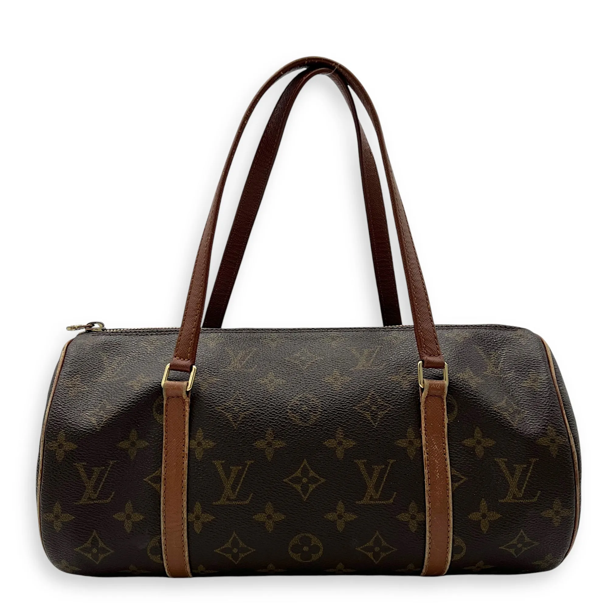 Papillon 30 Brown Top Handle Bag in Monogram Coated Canvas, Gold hardware