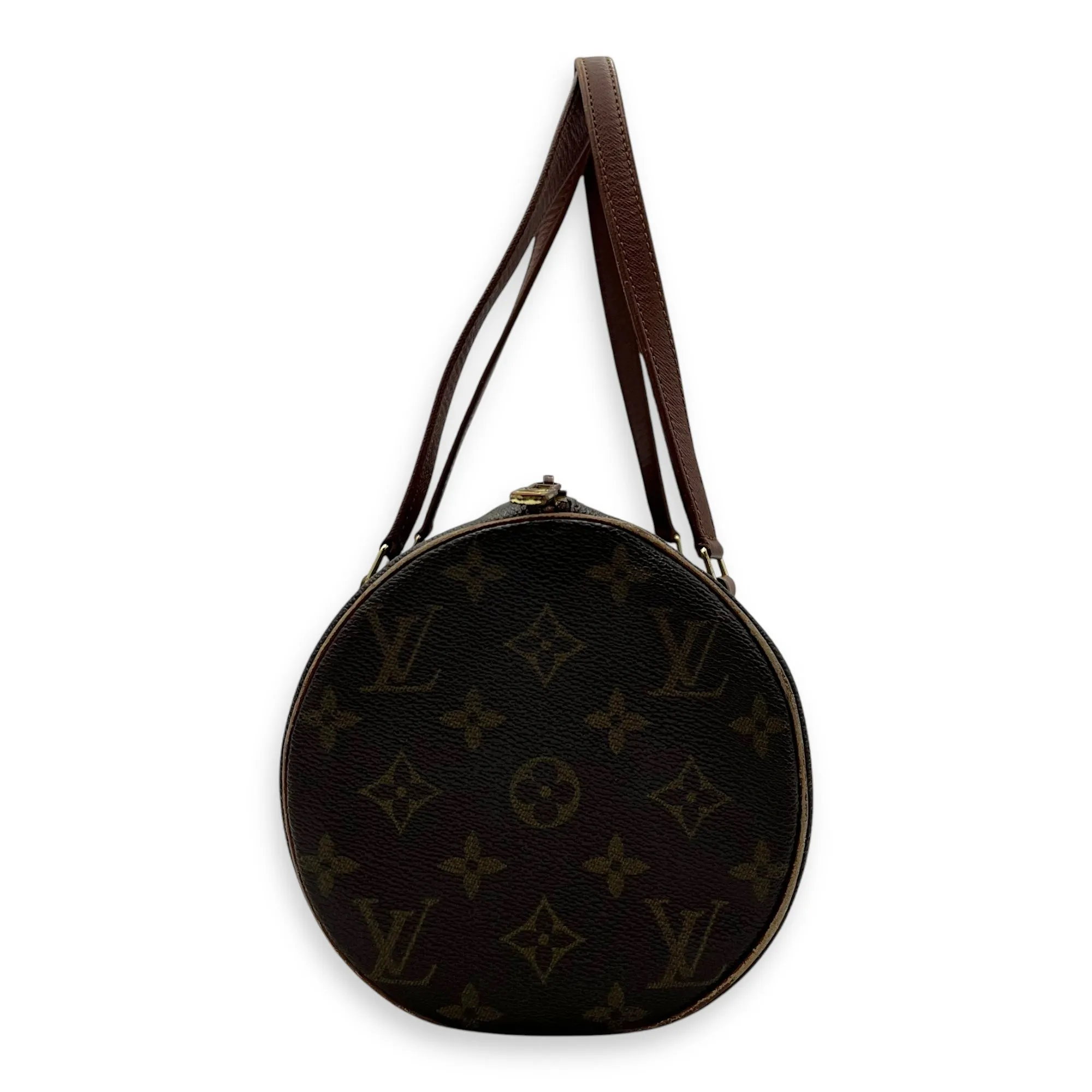 Papillon 30 Brown Top Handle Bag in Monogram Coated Canvas, Gold hardware