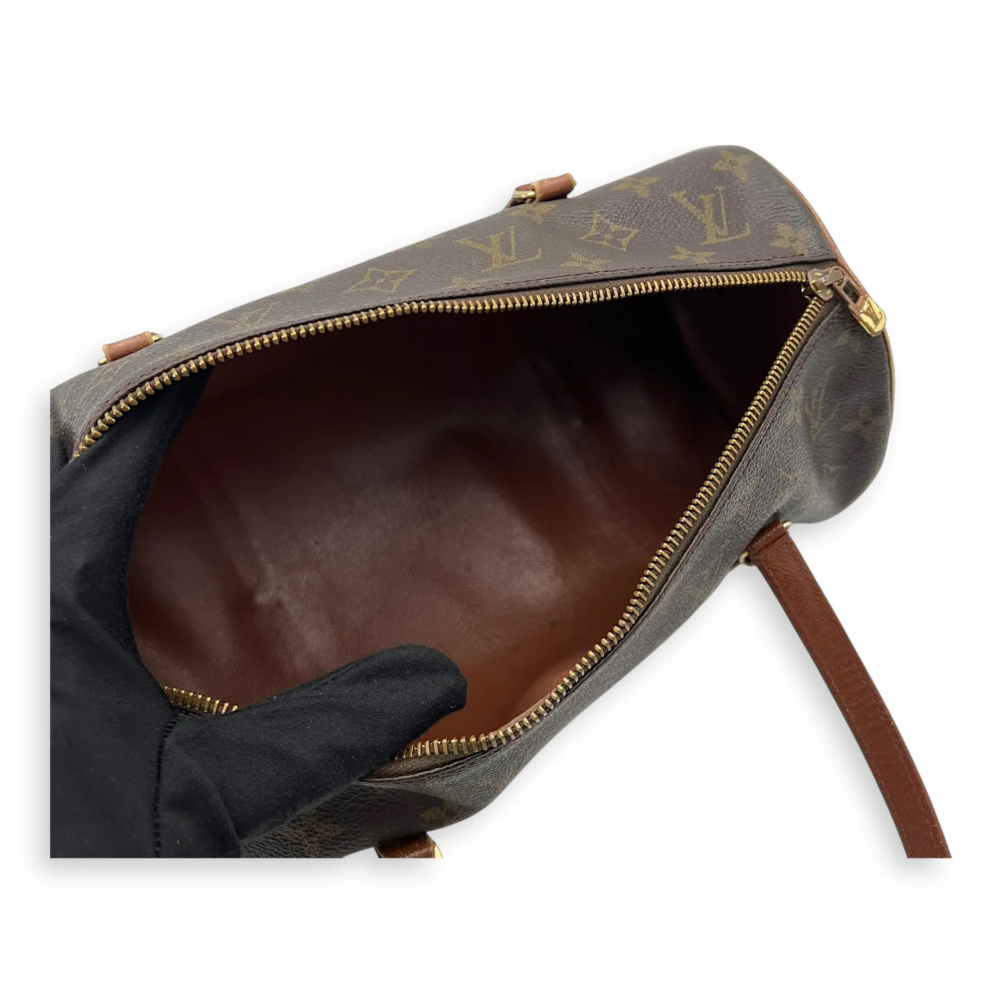 Papillon 30 Brown Top Handle Bag in Monogram Coated Canvas, Gold hardware