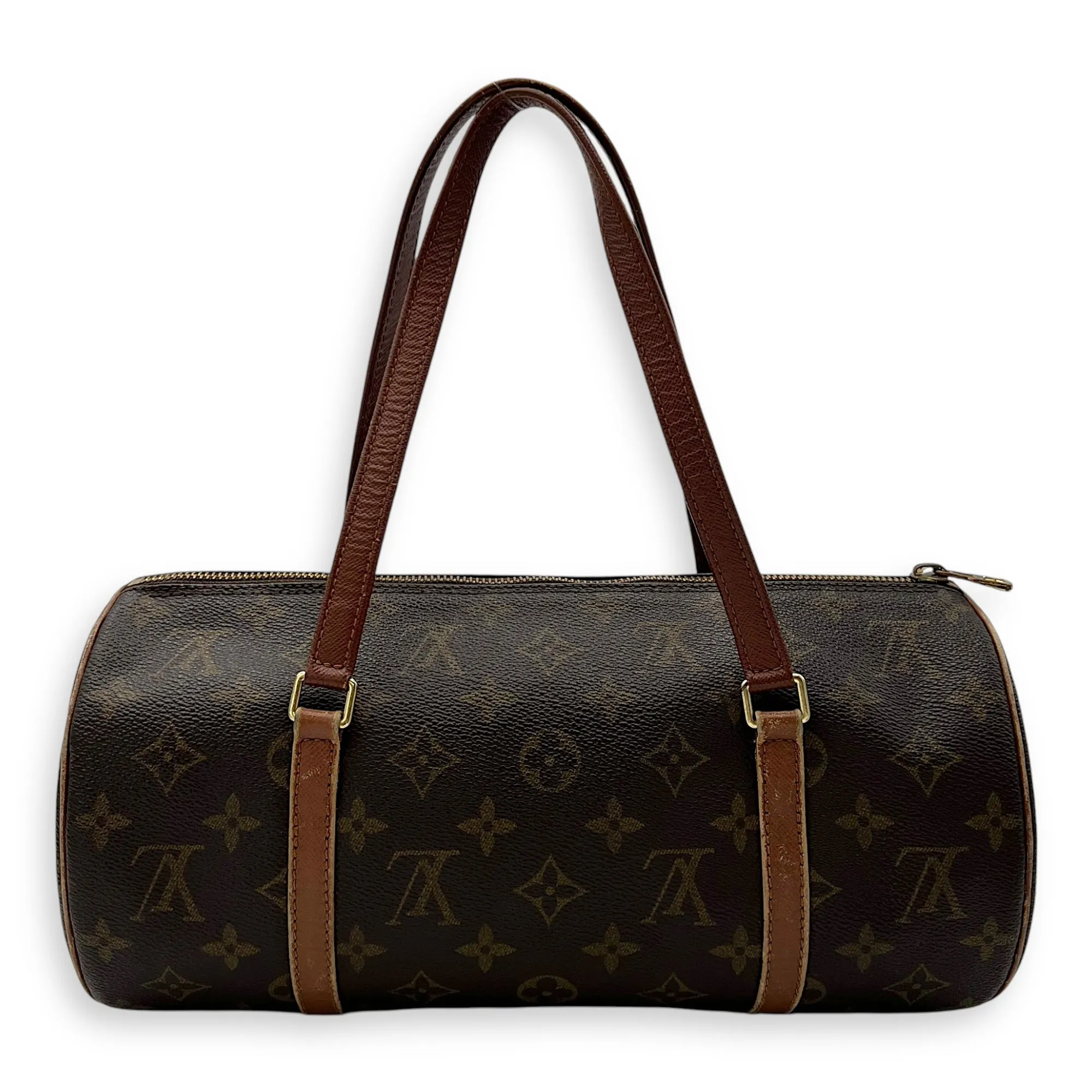 Papillon 30 Brown Top Handle Bag in Monogram Coated Canvas, Gold hardware