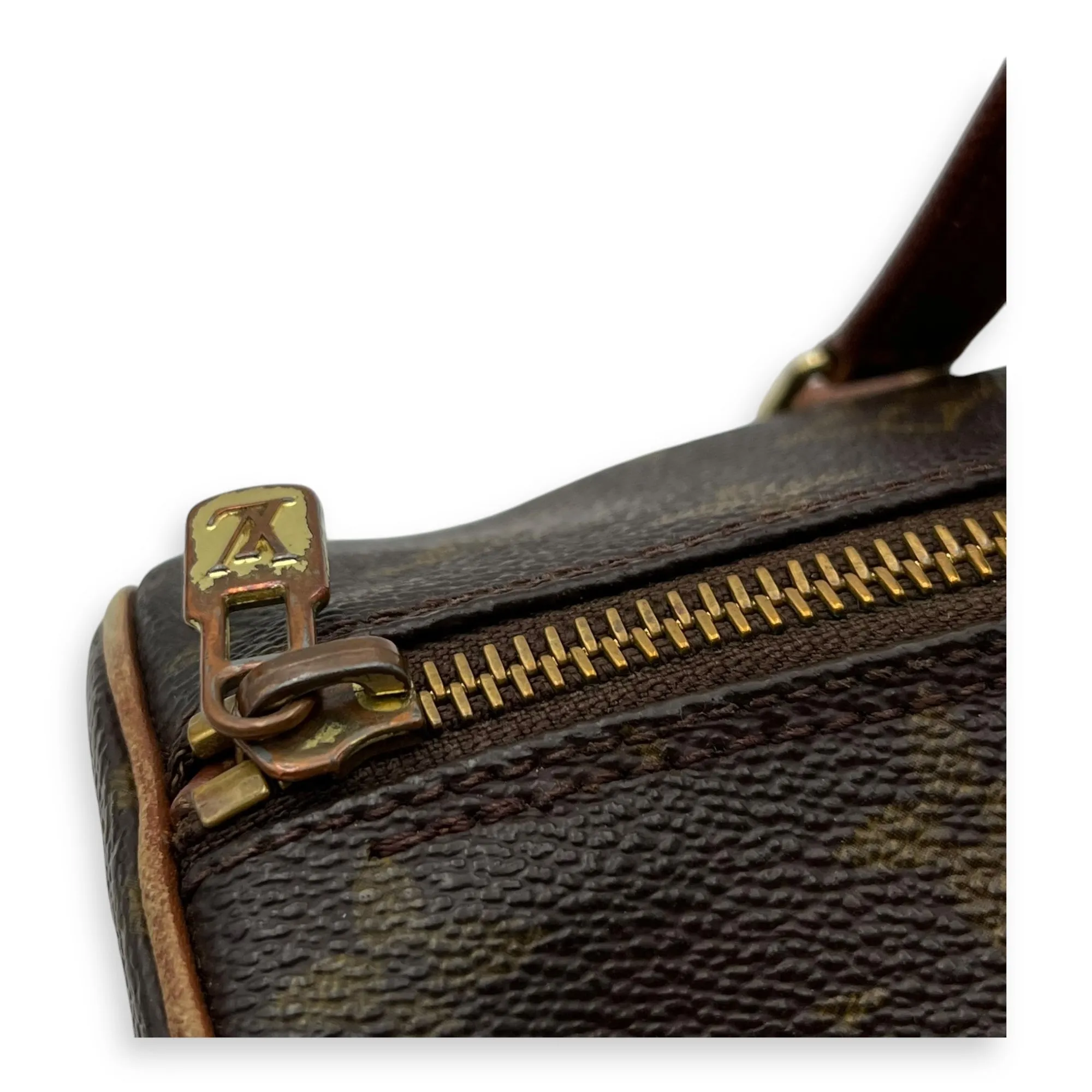Papillon 30 Brown Top Handle Bag in Monogram Coated Canvas, Gold hardware